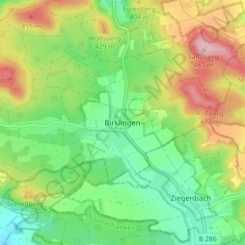 Mapa topográfico Birklingen, altitud, relieve
