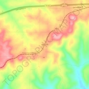 Mapa topográfico Macomb, altitud, relieve