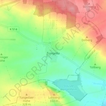 Mapa topográfico Tüngeda, altitud, relieve