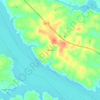 Mapa topográfico Oak Hills, altitud, relieve