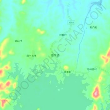 Mapa topográfico 南丰镇, altitud, relieve