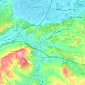 Mapa topográfico Ponte a Ema, altitud, relieve