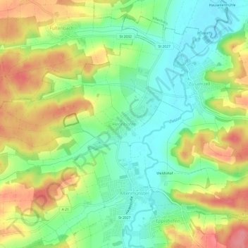 Mapa topográfico Hennhofen, altitud, relieve