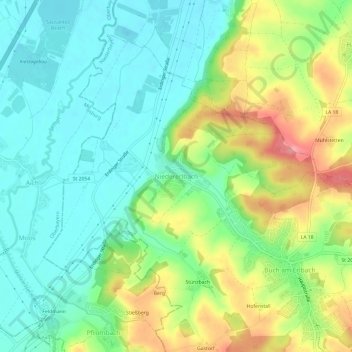 Mapa topográfico Niedererlbach, altitud, relieve