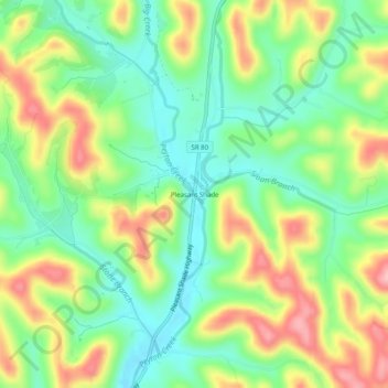 Mapa topográfico Pleasant Shade, altitud, relieve