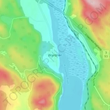Mapa topográfico Wardner, altitud, relieve