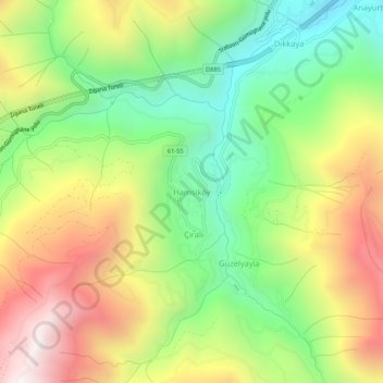 Mapa topográfico Hamsiköy, altitud, relieve
