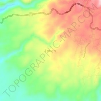 Mapa topográfico Sancang, altitud, relieve