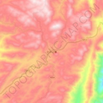 Mapa topográfico 小沙江镇, altitud, relieve