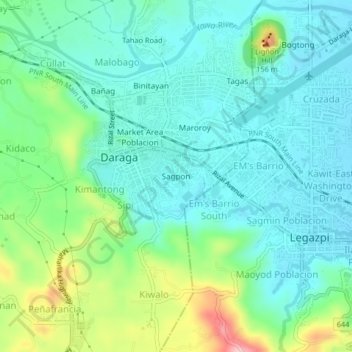 Mapa topográfico Sagpon, altitud, relieve