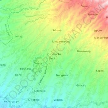 Mapa topográfico Girimarto, altitud, relieve