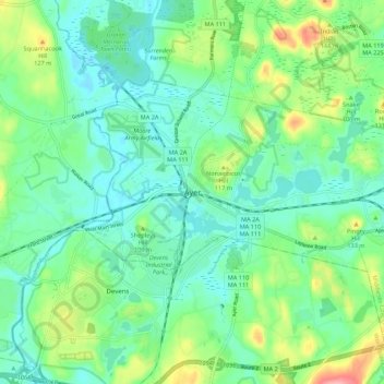 Mapa topográfico Ayer, altitud, relieve