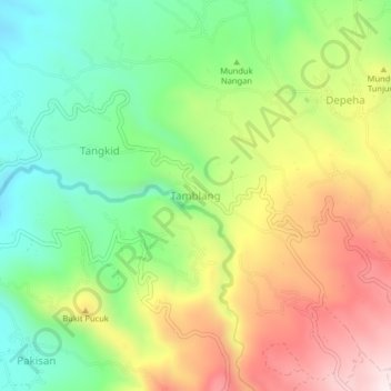 Mapa topográfico Tamblang, altitud, relieve
