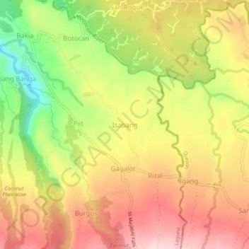Mapa topográfico Isabang, altitud, relieve