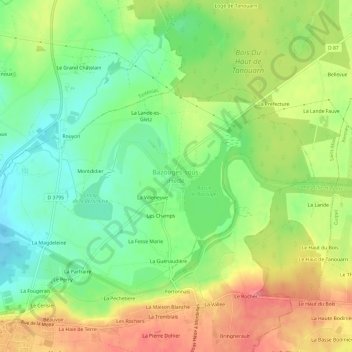 Mapa topográfico Bazouges-sous-Hédé, altitud, relieve