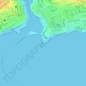 Mapa topográfico Faro de la Marina, altitud, relieve