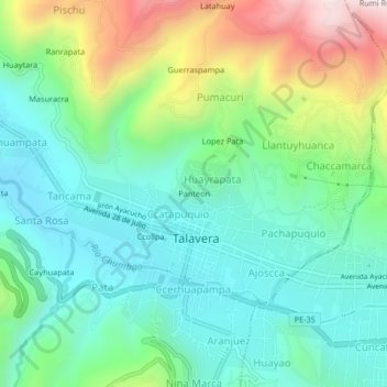 Mapa topográfico Panteon, altitud, relieve
