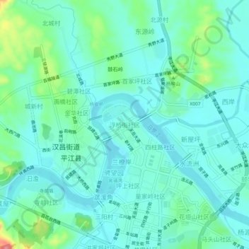 Mapa topográfico 浮桥街社区, altitud, relieve