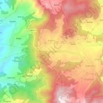 Mapa topográfico Chailchowk, altitud, relieve