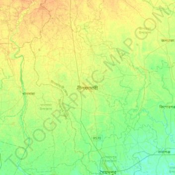 Mapa topográfico Nilphamari, altitud, relieve