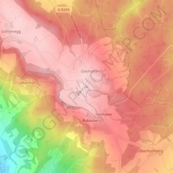 Mapa topográfico Höchsten, altitud, relieve