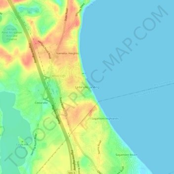 Mapa topográfico Cedarville Landing, altitud, relieve
