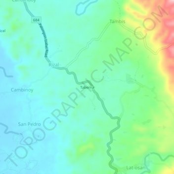 Mapa topográfico Taberna, altitud, relieve