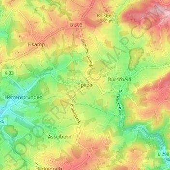 Mapa topográfico Spitze, altitud, relieve