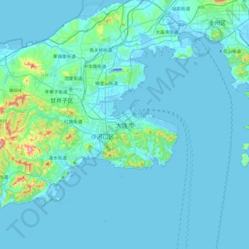 Mapa topográfico 大连市, altitud, relieve