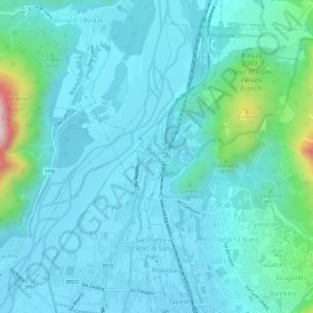 Mapa topográfico Ospedaletto, altitud, relieve