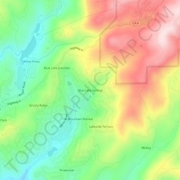 Mapa topográfico Blue Lake Springs, altitud, relieve