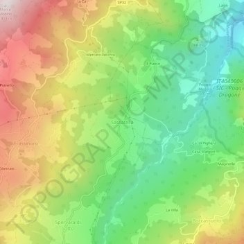 Mapa topográfico Sassatella, altitud, relieve