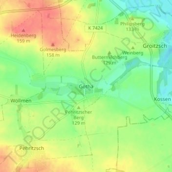 Mapa topográfico Gotha, altitud, relieve