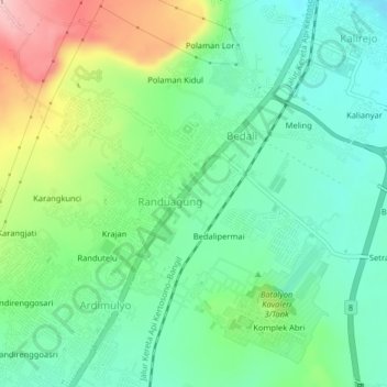 Mapa topográfico Lawangindah, altitud, relieve