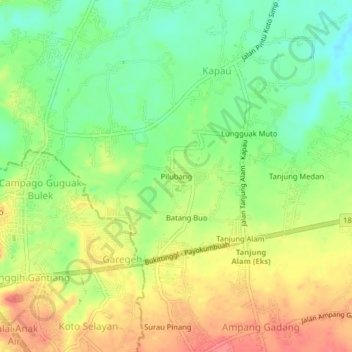 Mapa topográfico Pilubang, altitud, relieve