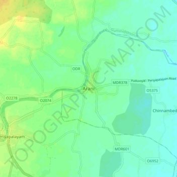 Mapa topográfico Arani, altitud, relieve