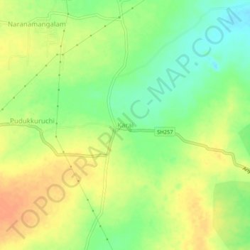 Mapa topográfico Karai, altitud, relieve