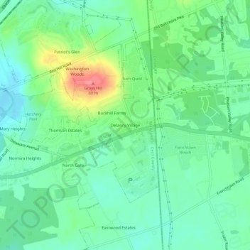 Mapa topográfico Delancy Village, altitud, relieve
