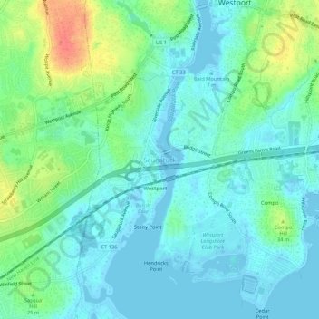 Mapa topográfico Saugatuck, altitud, relieve