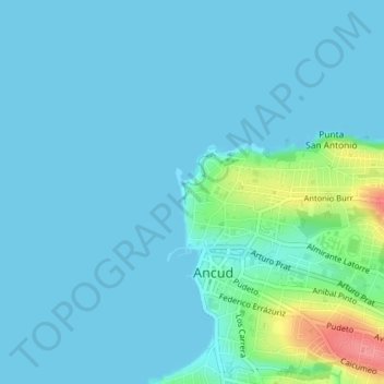 Mapa topográfico Fuerte San Antonio, altitud, relieve