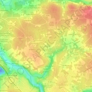 Mapa topográfico Les Beillards, altitud, relieve