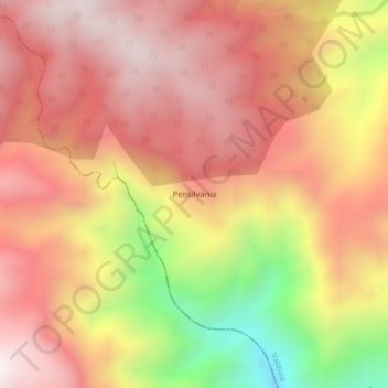 Mapa topográfico Pensilvania, altitud, relieve