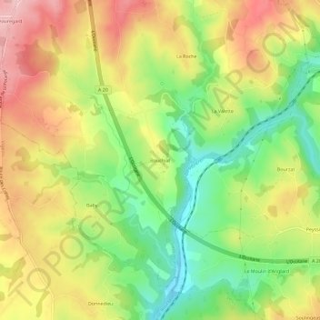 Mapa topográfico Bouchiat, altitud, relieve