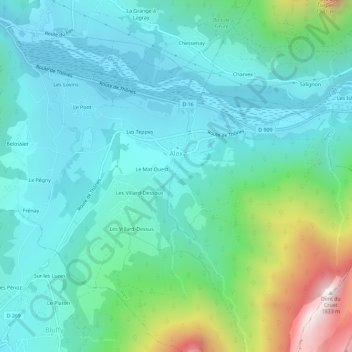 Mapa topográfico Les Devins, altitud, relieve