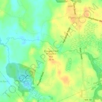 Mapa topográfico Prospect Hill, altitud, relieve