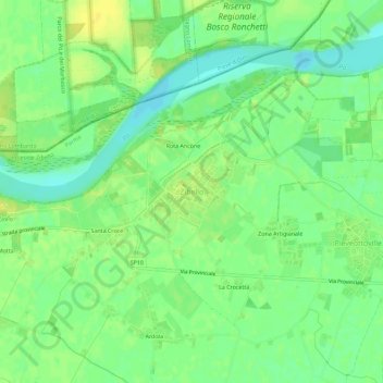 Mapa topográfico Zibello, altitud, relieve
