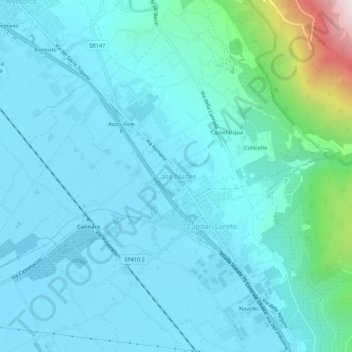 Mapa topográfico Case Nuove, altitud, relieve