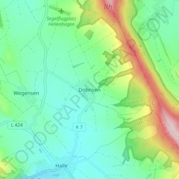Mapa topográfico Dohnsen, altitud, relieve