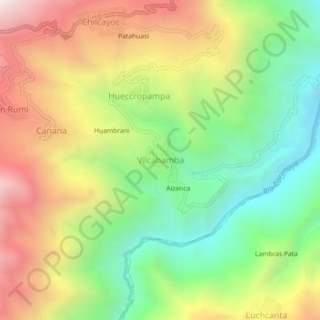 Mapa topográfico Vilcabamba, altitud, relieve