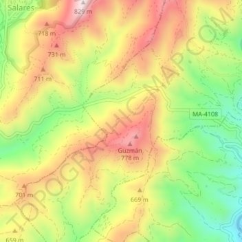 Mapa topográfico Los Eriales, altitud, relieve
